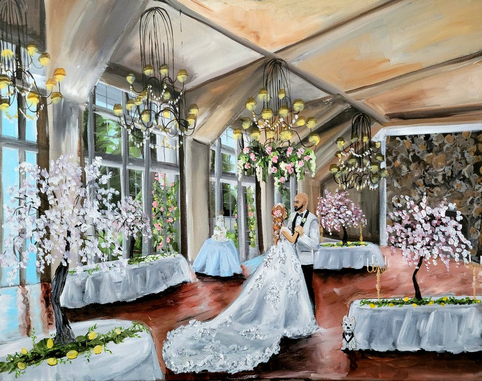 Krystyna and John Amalfe hired live painter, Brittany Branson of Queenstown, Maryland, to paint a portrait of the couple's first dance. Branson completed the painting during the Amalfe's wedding reception.