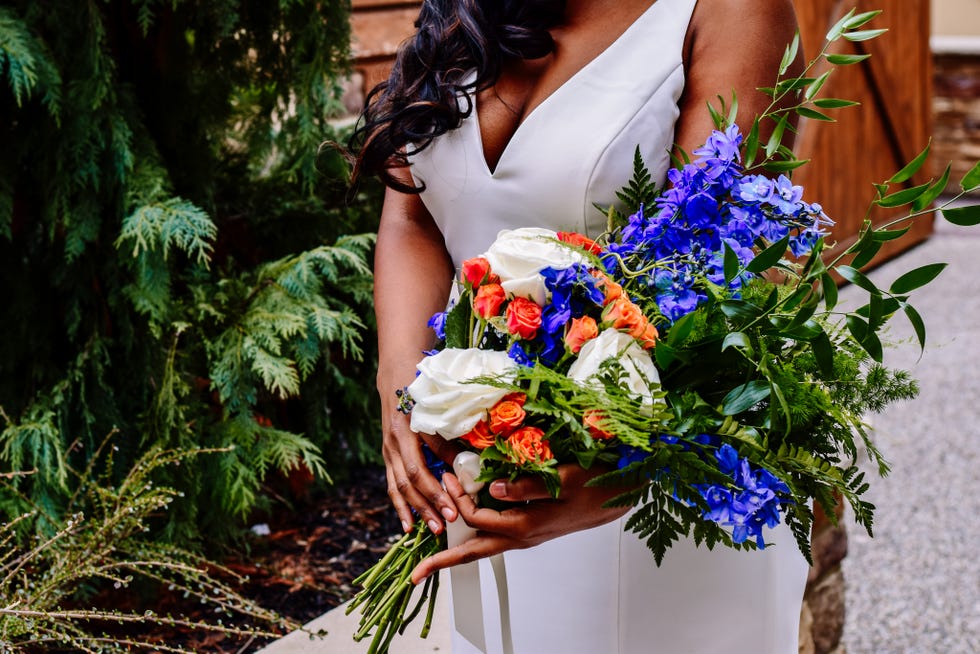 Brina Williams-Jones, owner of Plant Box Co. in York, Pennsylvania, said brides are choosing lots of lush greens, paired with blush pinks or bright colors, for their bridal bouquets.
