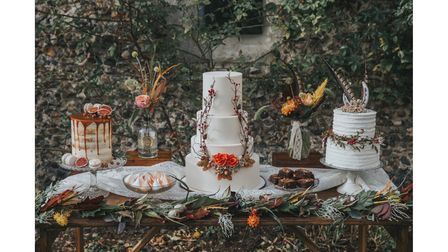 An autumn dessert table by Amber Briggs of Love Wedding Cakes