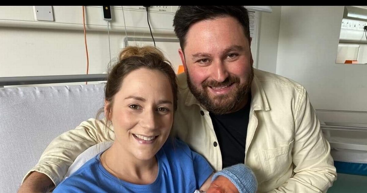 Rebecca Macmillan with fiancee Nick and baby Rory