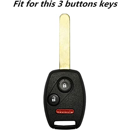 WFMJ Leather for Honda Ridgeline Fit Odyssey Accord CR-V CR-Z Insight 3 Buttons Key Fob Case Cover Chain (Black)